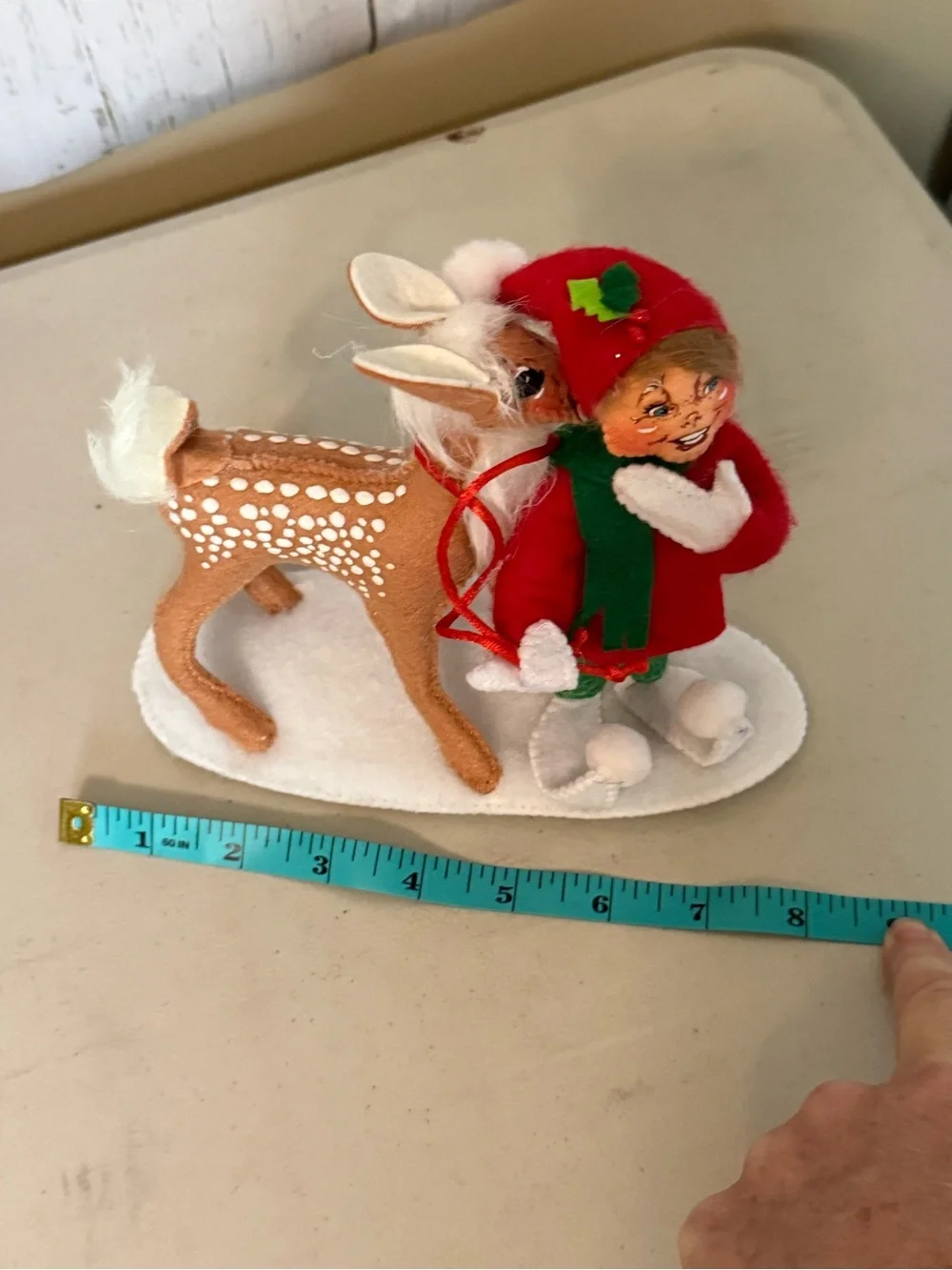 Holiday Elf and Fawn Figurine - Red & Green Holiday Decor